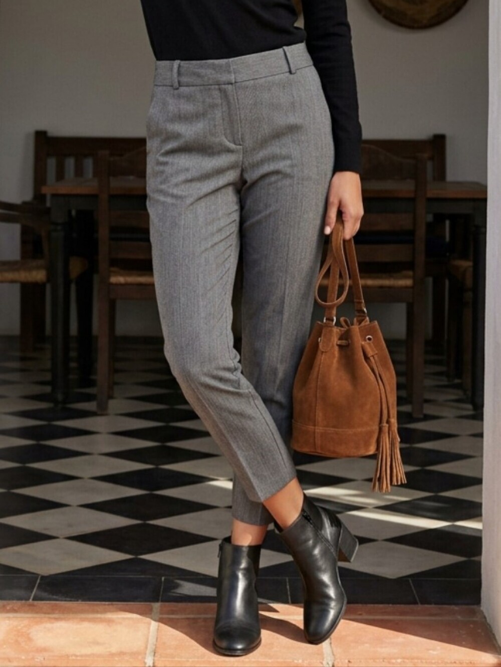 Worthington Modern Fit Trouser Leg Pant Sz 10 Herringbone Pattern